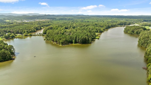 aerial view featuring a water and mountain view