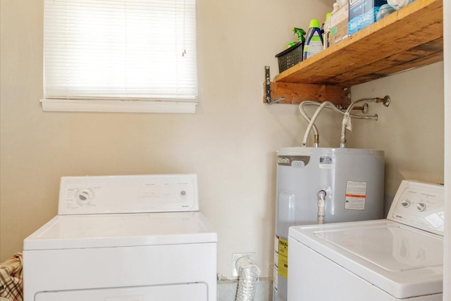 laundry area with washing machine and clothes dryer and water heater