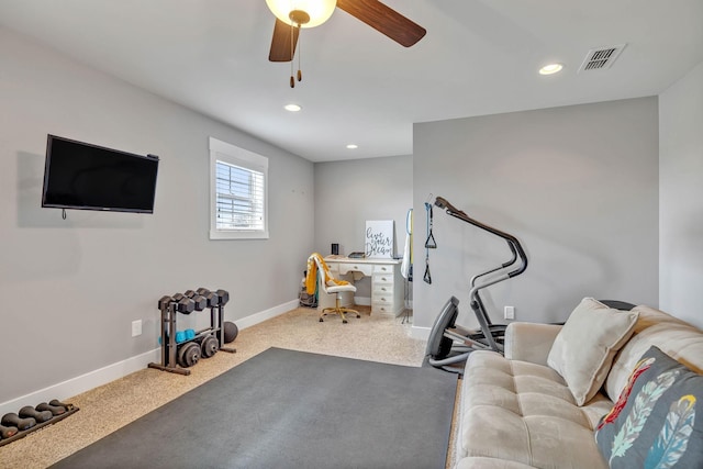 exercise area featuring ceiling fan