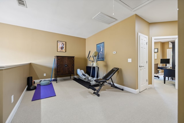 workout room with light carpet