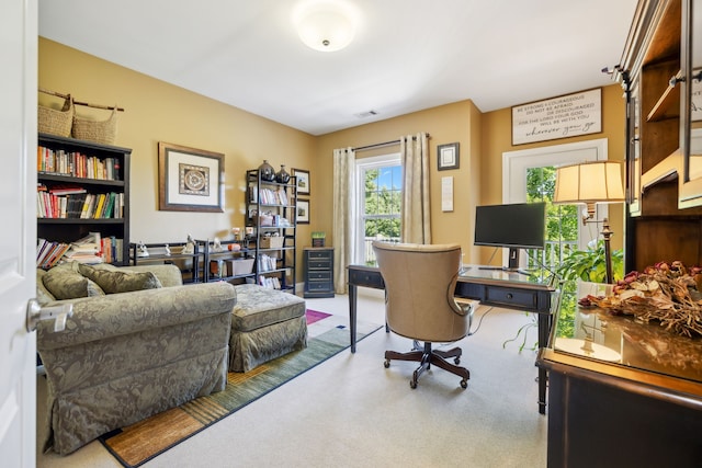 view of carpeted home office