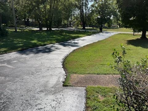 view of property's community featuring driveway and a yard