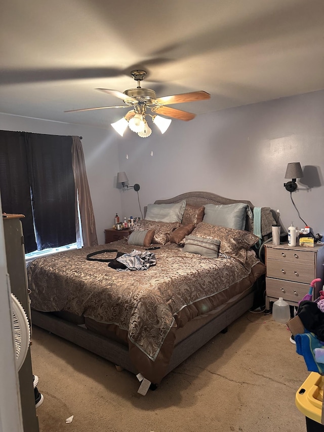 bedroom with carpet flooring and ceiling fan