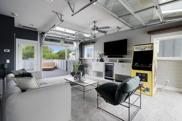 living room featuring ceiling fan