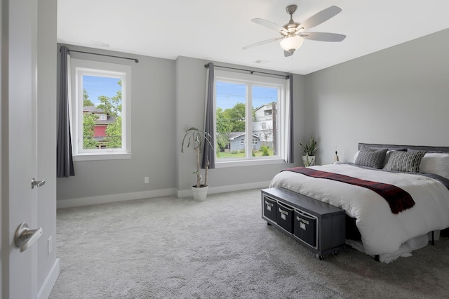 bedroom featuring carpet flooring and ceiling fan