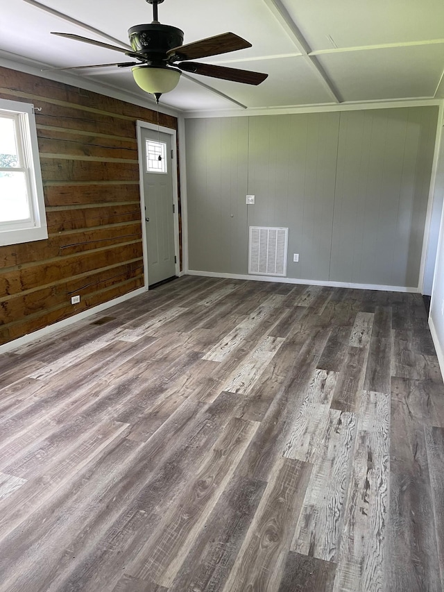 entrance foyer featuring wood-type flooring and ceiling fan