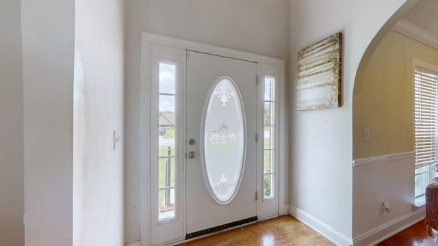 foyer featuring a healthy amount of sunlight and light wood-type flooring