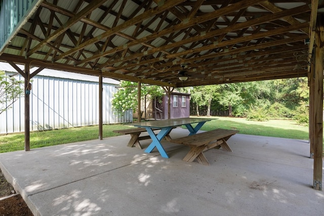 view of patio / terrace with a storage unit