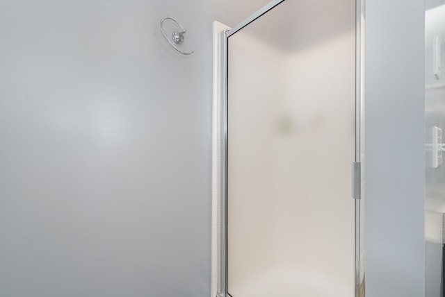 bathroom with a shower with shower door