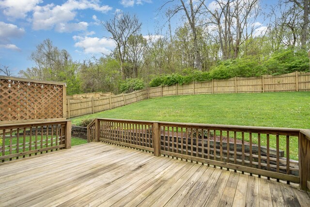 wooden terrace featuring a yard