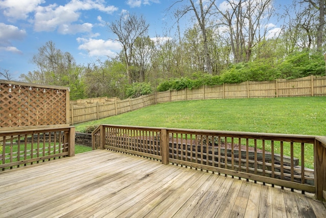 wooden terrace featuring a lawn