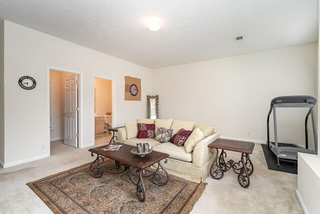 living room with light carpet