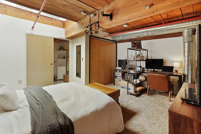 bedroom with wooden ceiling