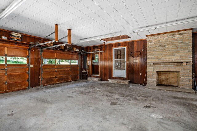 garage with wooden walls