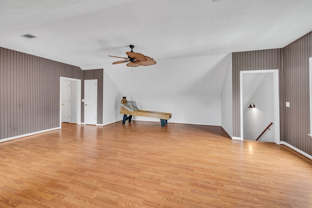 interior space with light hardwood / wood-style floors and ceiling fan