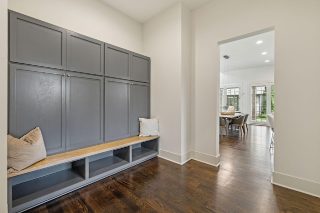 mudroom featuring dark hardwood / wood-style flooring