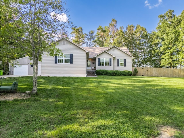 ranch-style house with a front lawn and a garage