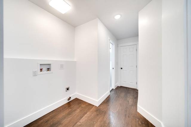 laundry room with washer hookup, dark wood-type flooring, and hookup for an electric dryer