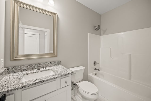 full bathroom featuring shower / washtub combination, vanity, and toilet