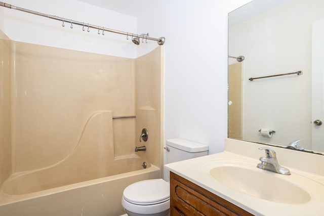 full bathroom with vanity, toilet, and bathing tub / shower combination