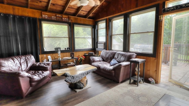 sunroom featuring wooden ceiling and vaulted ceiling