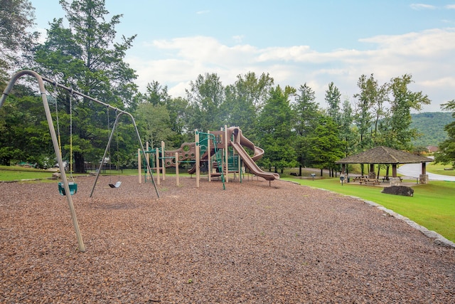 view of jungle gym with a yard and a gazebo