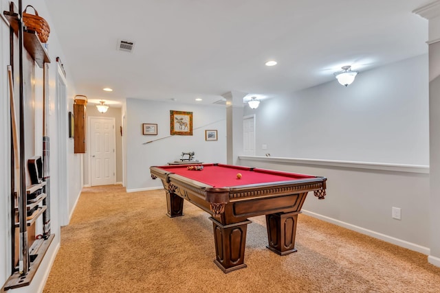 game room featuring pool table and carpet floors