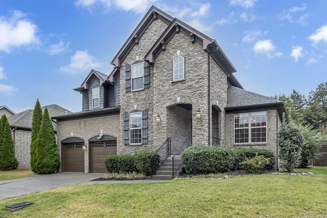 view of front facade featuring a front yard and a garage