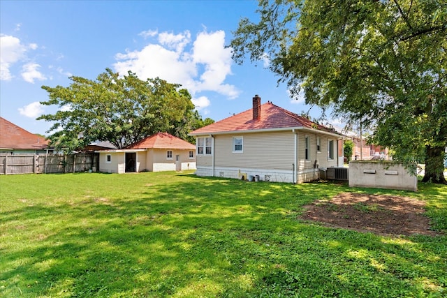 back of property featuring a yard