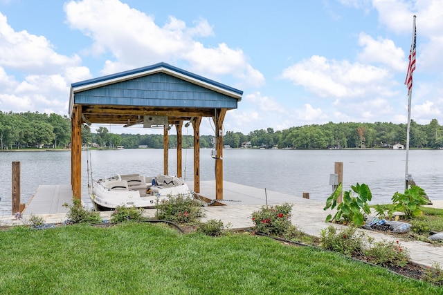 water view featuring a dock