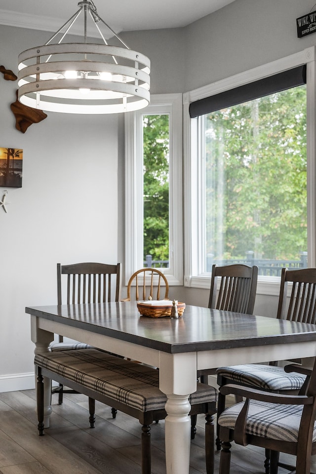 dining room with a chandelier and hardwood / wood-style floors