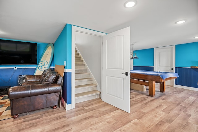 playroom with light hardwood / wood-style floors