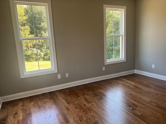 spare room with a healthy amount of sunlight and dark hardwood / wood-style flooring