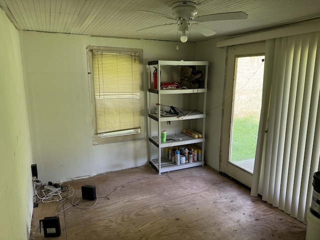 unfurnished dining area with ceiling fan