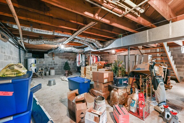 basement featuring water heater