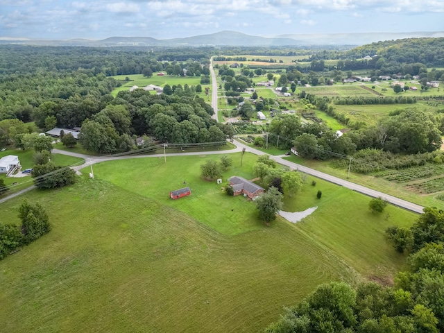 birds eye view of property with a mountain view and a rural view