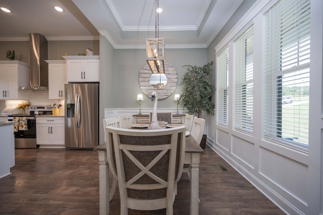 kitchen featuring pendant lighting, dark hardwood / wood-style floors, a healthy amount of sunlight, and stainless steel appliances