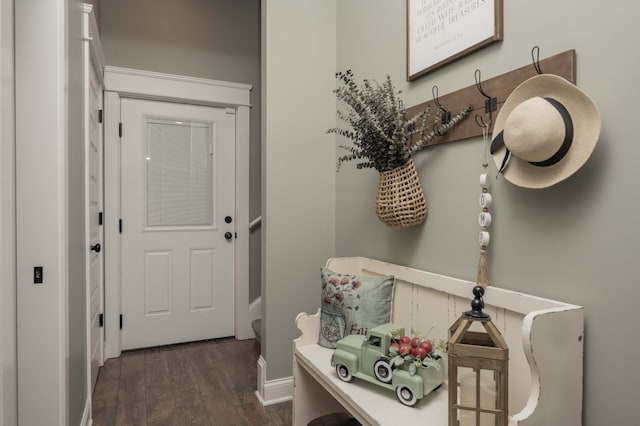 interior space with dark wood-type flooring