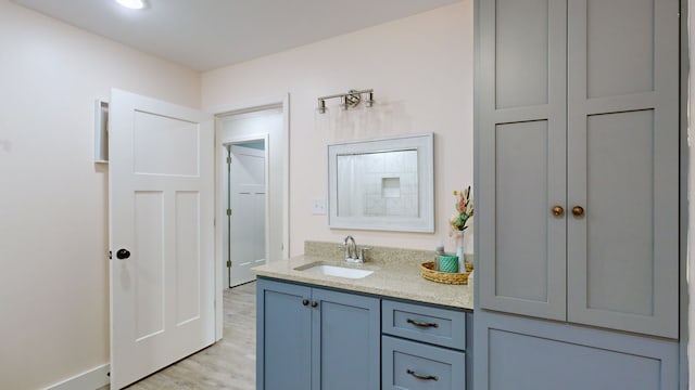 bathroom with vanity and wood-type flooring