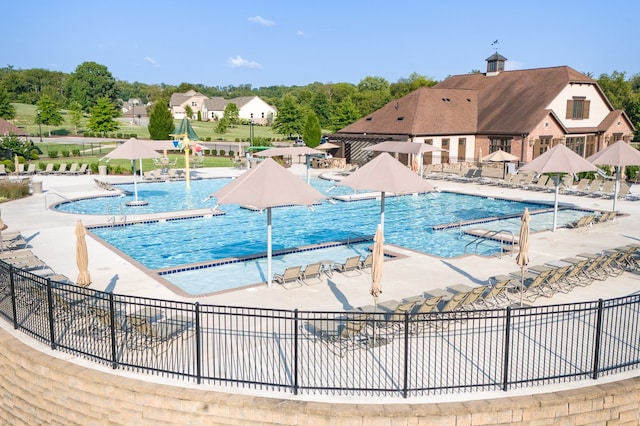 view of pool featuring a patio