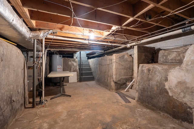 basement with water heater