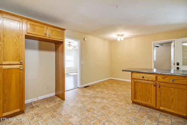 kitchen with ceiling fan