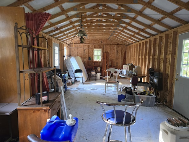 misc room with lofted ceiling