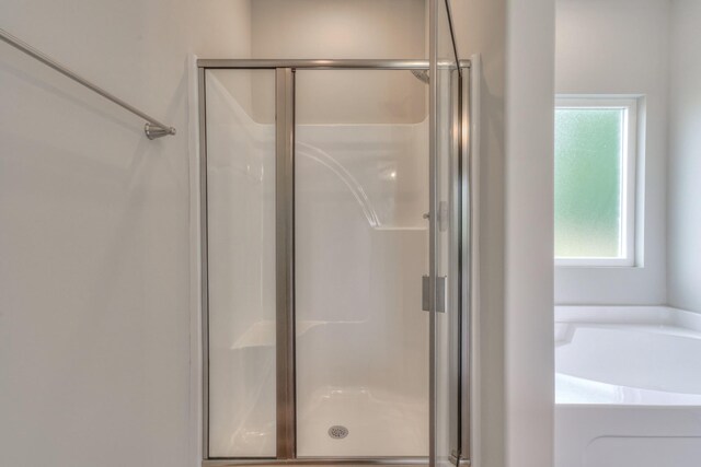 bathroom with plus walk in shower