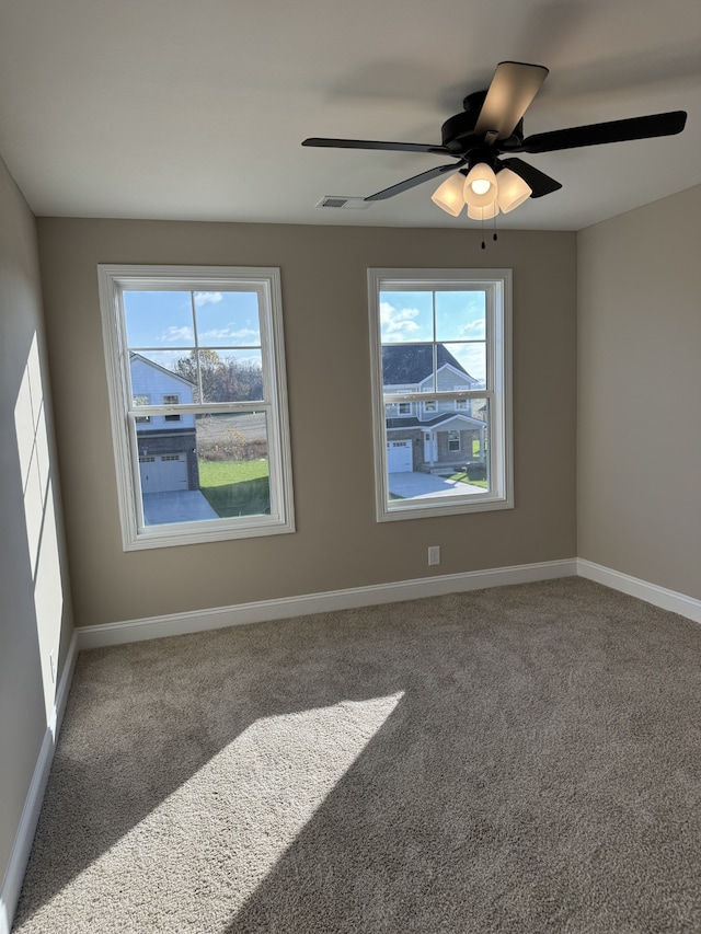 spare room featuring carpet and a wealth of natural light