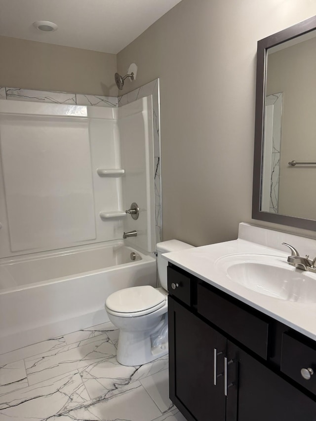 full bathroom featuring vanity, toilet, and shower / tub combination