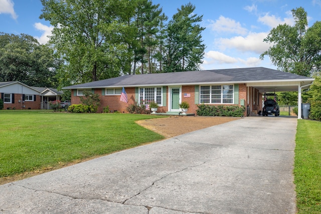 single story home featuring a front yard and a carport