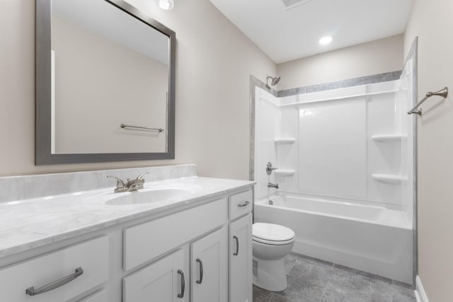 full bathroom with toilet, shower / bath combination, and vanity