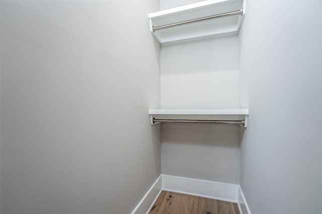 walk in closet with hardwood / wood-style floors