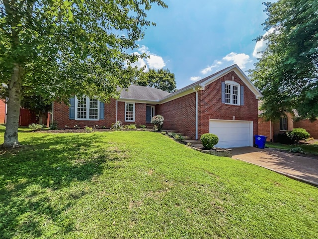 view of front facade featuring a garage and a front lawn